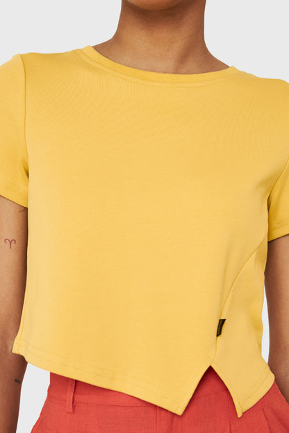 Polera Crop Etiqueta Fashion Amarillo