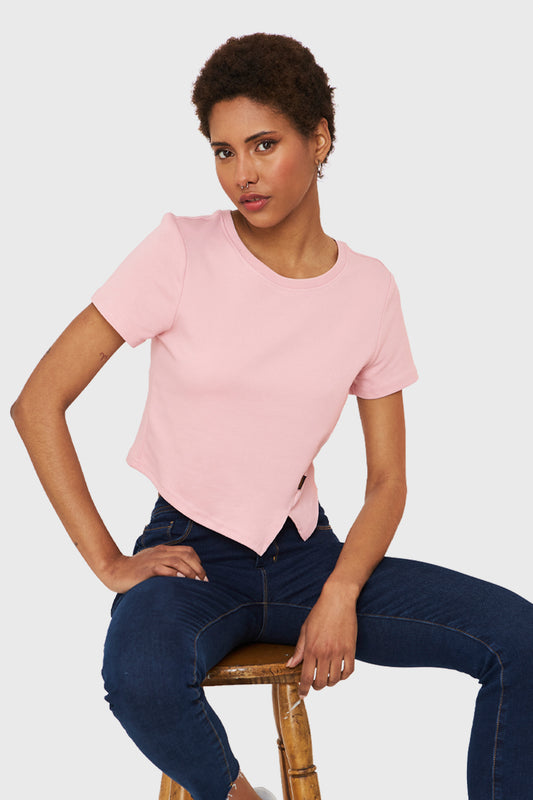 Polera Crop Etiqueta Fashion Rosa