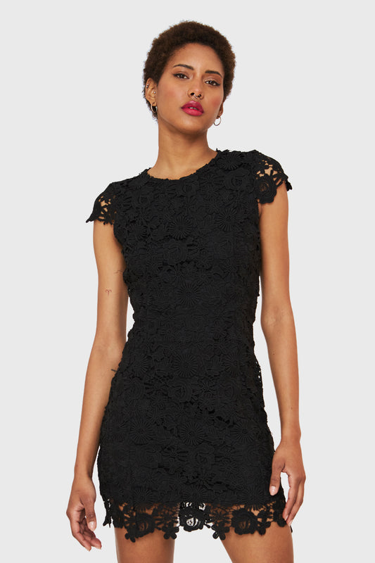 Vestido Calado Floral Negro