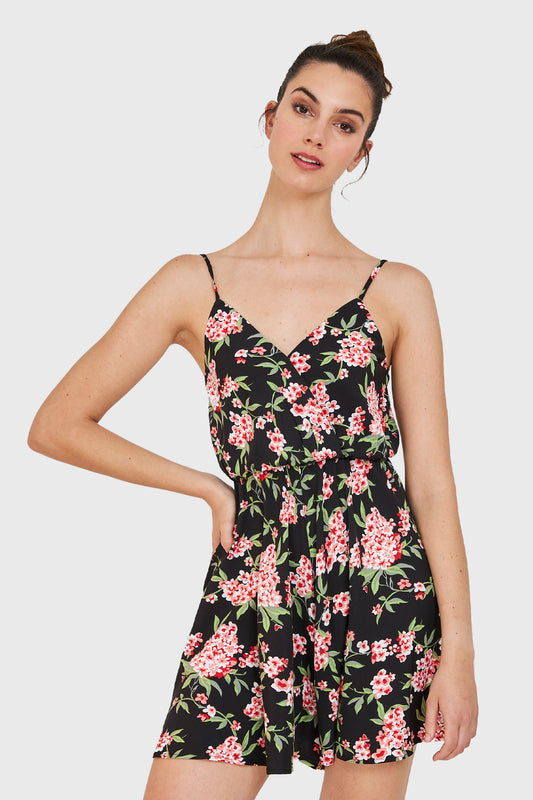 Enterito Corto Flores Negro