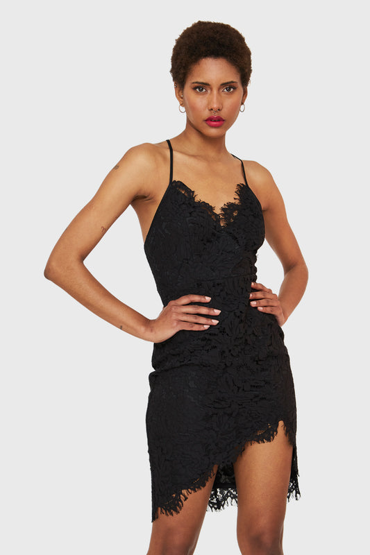 Vestido Encaje Asimétrico Negro