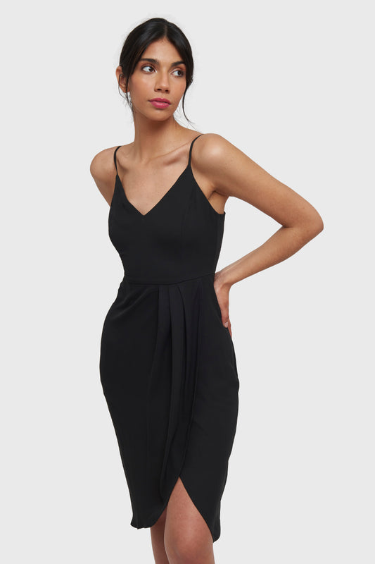 Vestido Pliegues Tulipán Negro