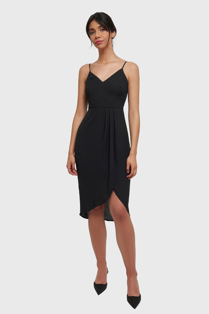 Vestido Pliegues Tulipán Negro