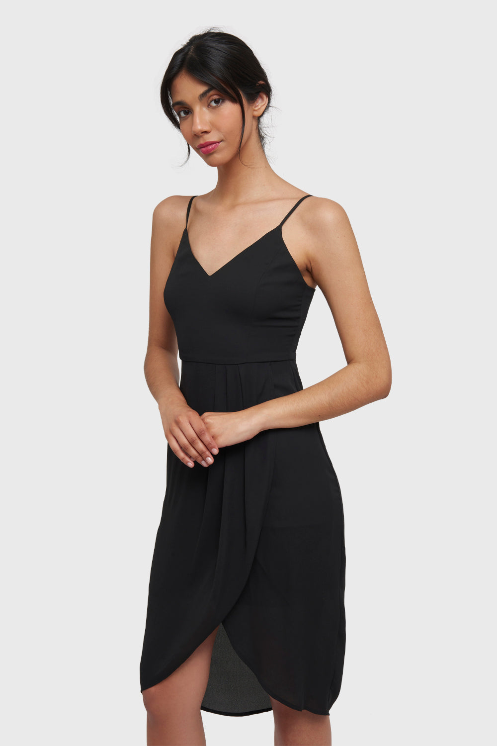 Vestido Pliegues Tulipán Negro