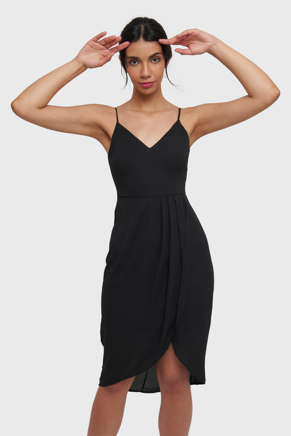 Vestido Pliegues Tulipán Negro