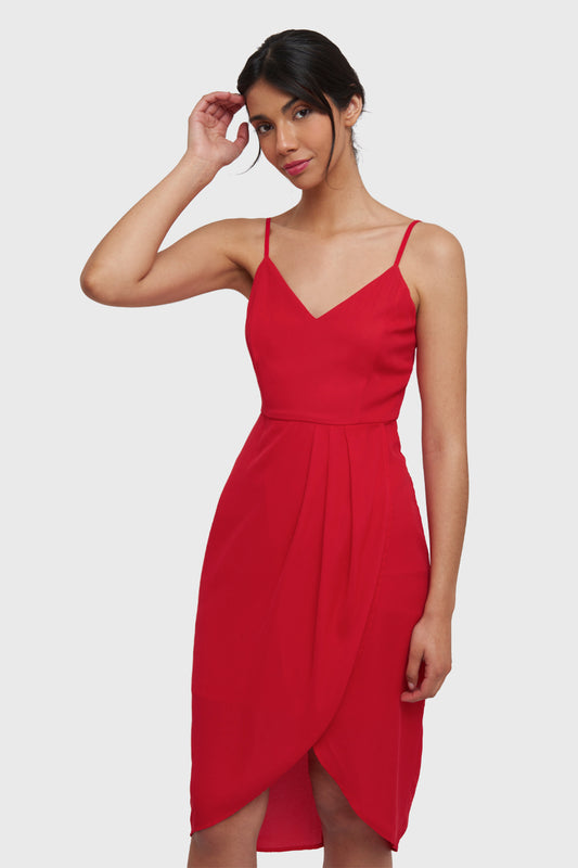 Vestido Pliegues Tulipán Rojo