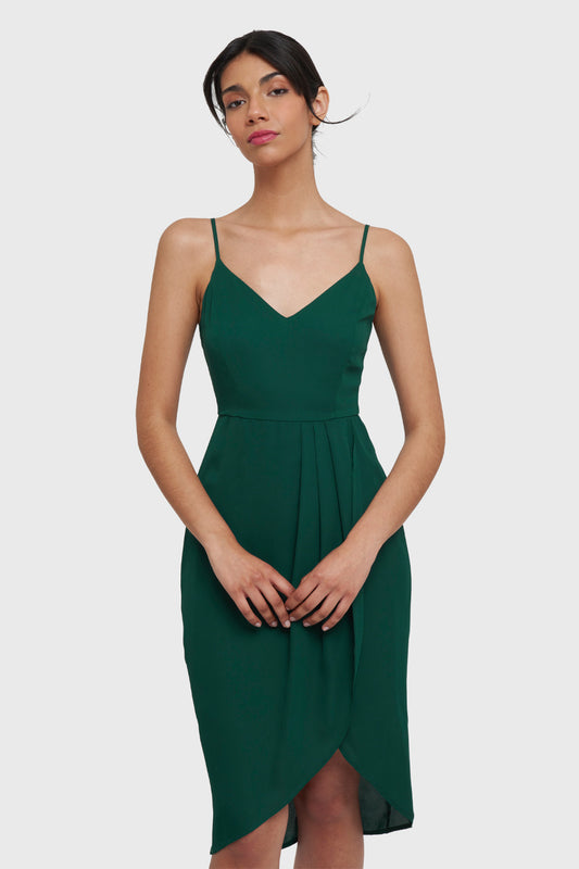 Vestido Pliegues Tulipán Verde