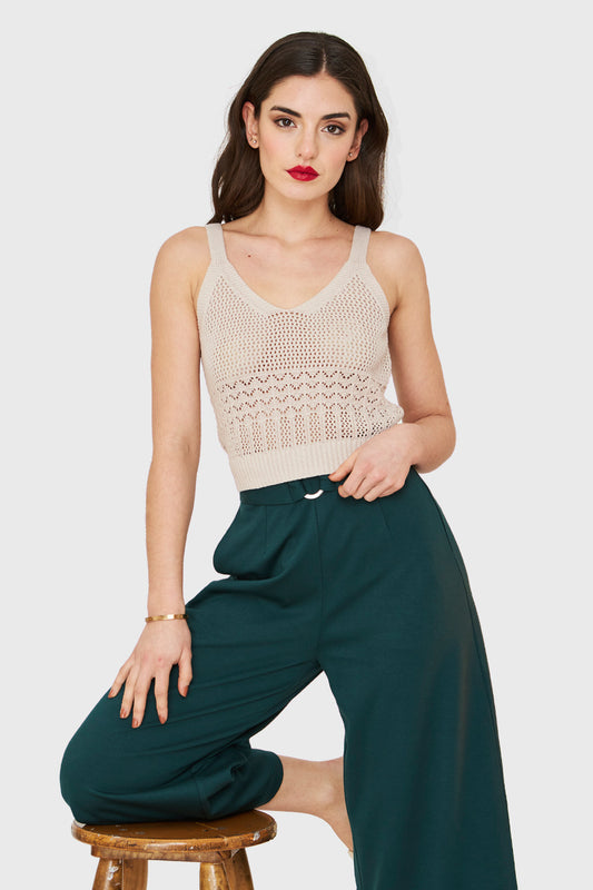 Crop Top Tipo Tejido Beige