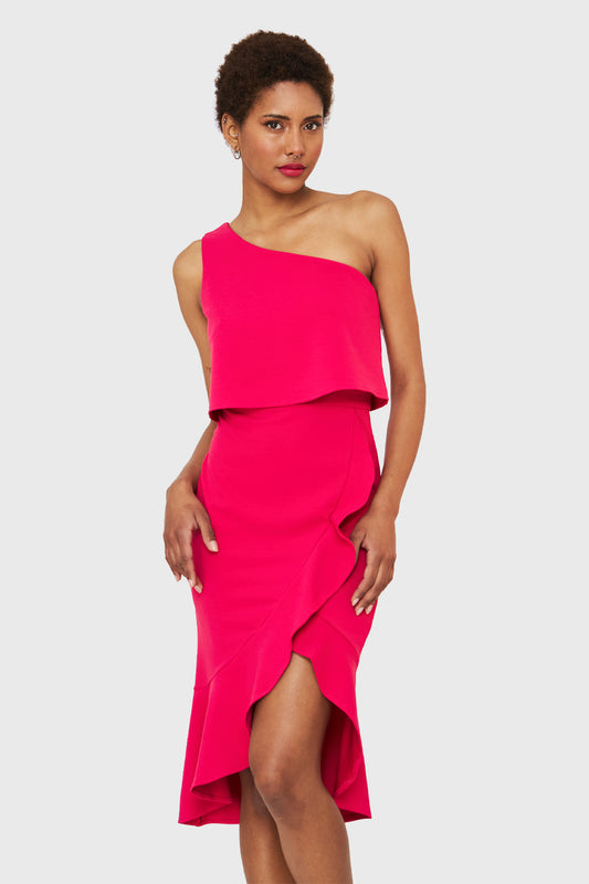 Vestido Un Hombro Asimétrico Fucsia