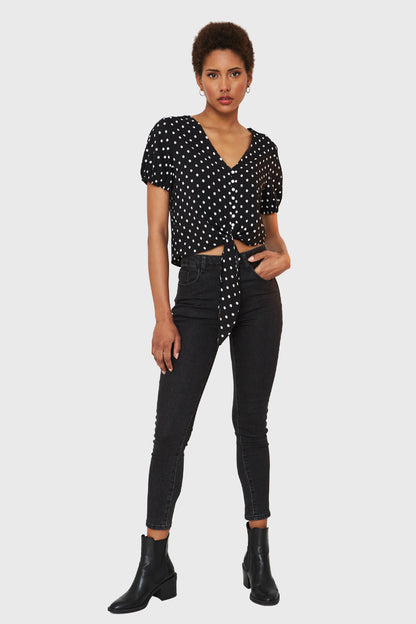 Blusa Lunares Y Nudo Negro