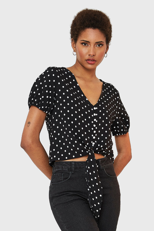 Blusa Lunares Y Nudo Negro