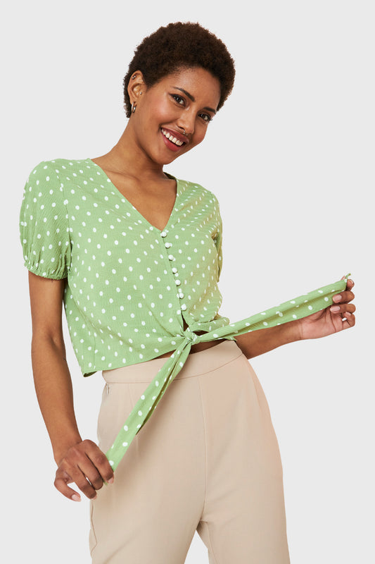 Blusa Lunares Y Nudo Verde Claro