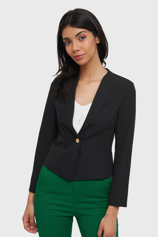 Blazer Corto Botón Dorado Negro
