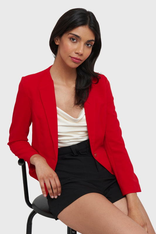 Blazer Corto Botón Dorado Rojo