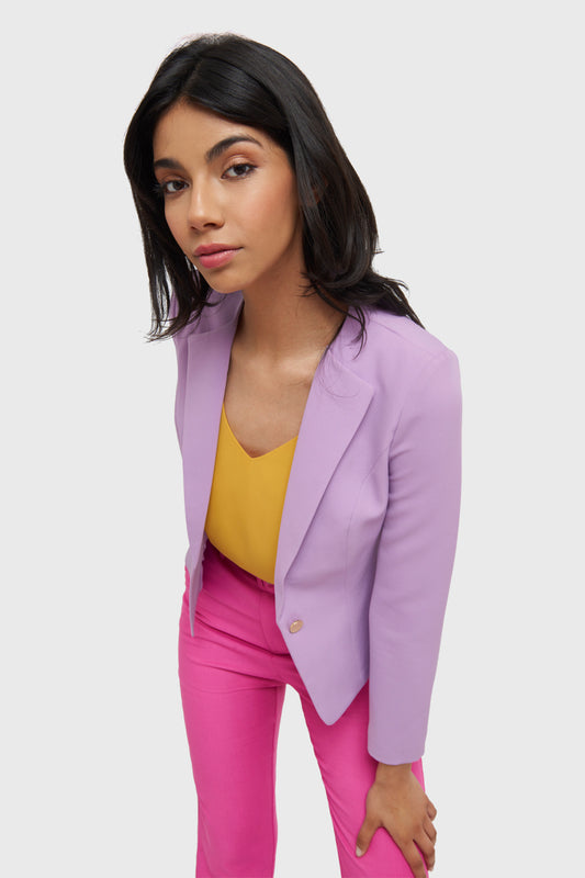 Blazer Corto Botón Dorado Lila