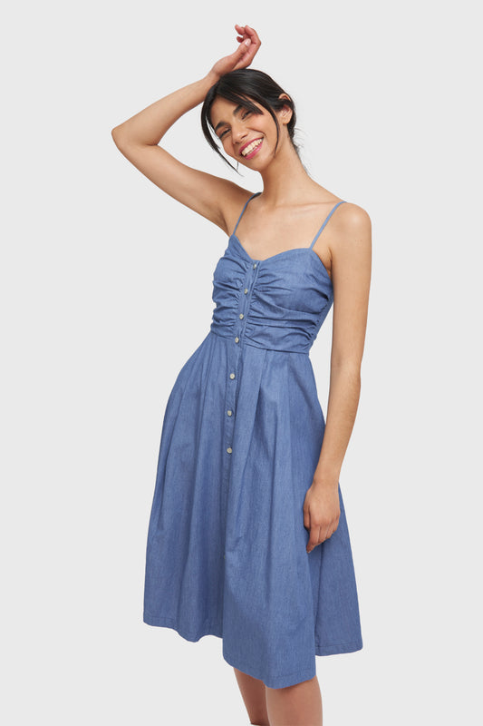 Vestido Botones Tipo Denim Azul