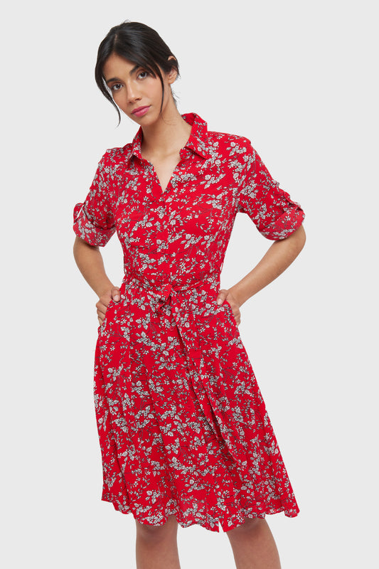 Vestido Midi Manga 3/4 Rojo