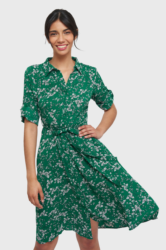 Vestido Midi Manga 3/4 Verde