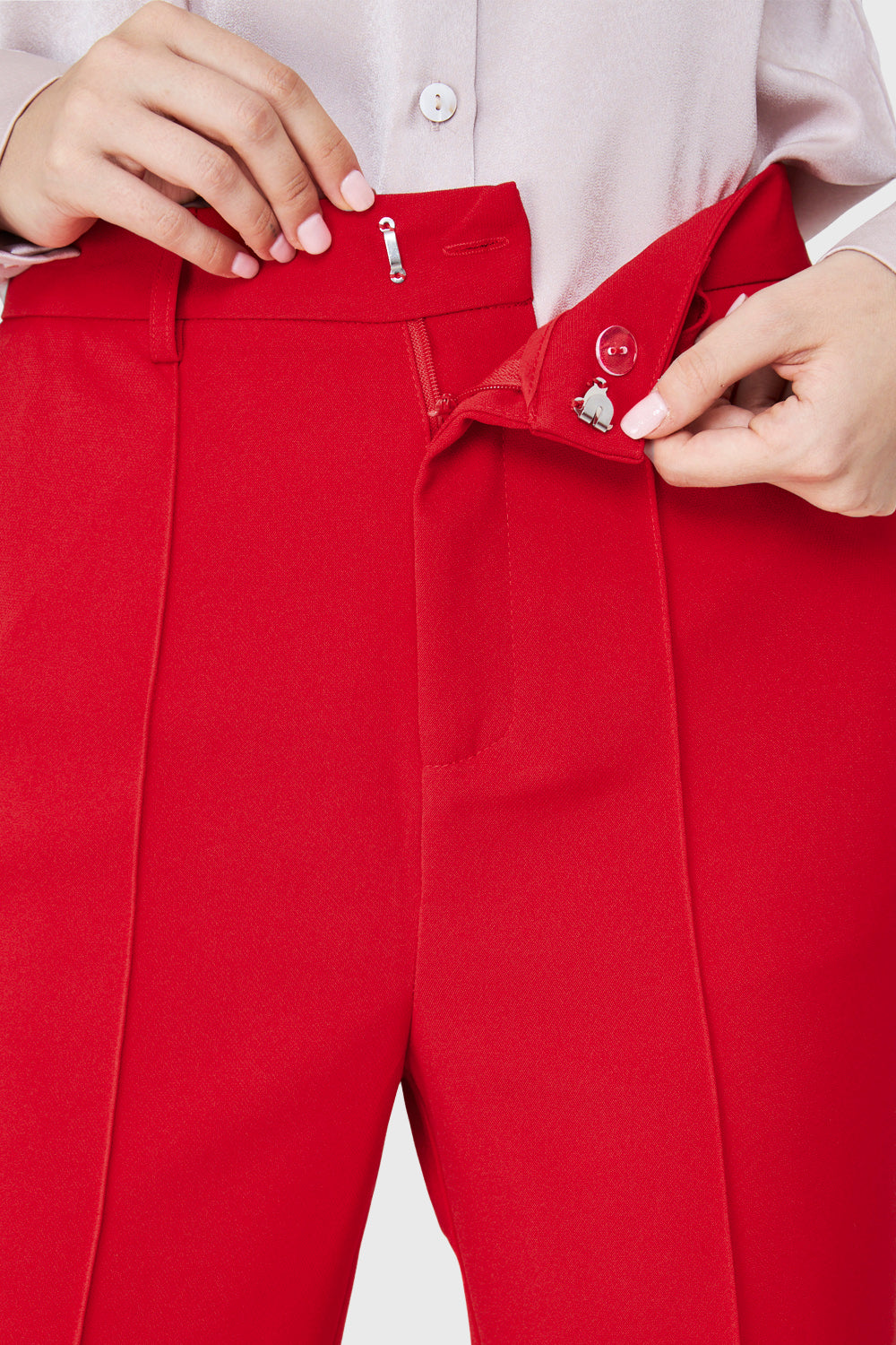 Pantalón Vestir Costuras Frontales Rojo