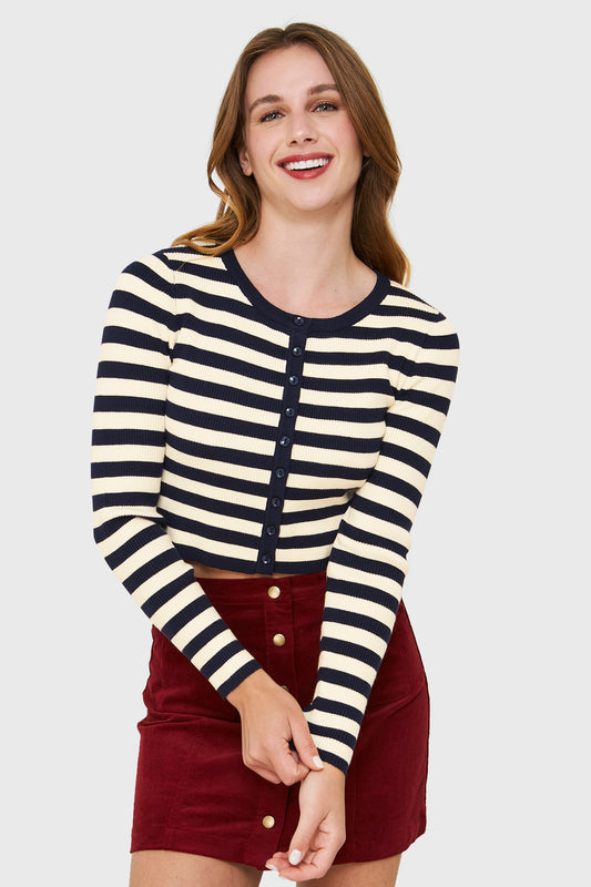 Crop Top Tejido Rayas Hilo Azul Marino