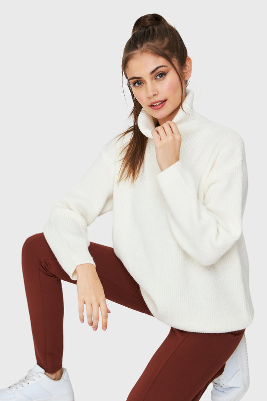 Sweater Cuello Alto Básico Blanco