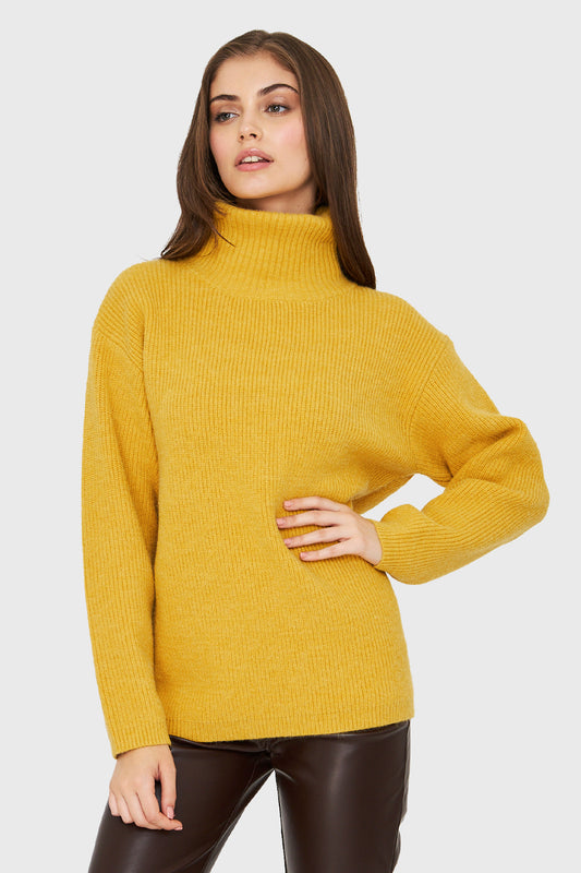 Sweater Cuello Alto Básico Amarillo