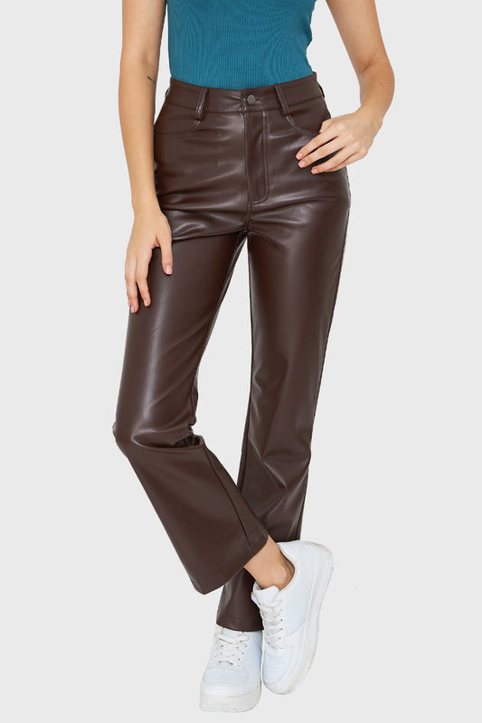 Pantalón Ecocuero Bolsillos Café