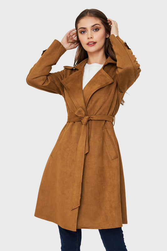 Trench Tipo Gamuza Lazo Café Nicopoly