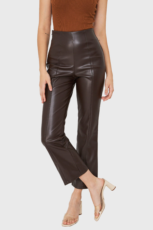 Legging Ecocuero Cierre Lateral Café