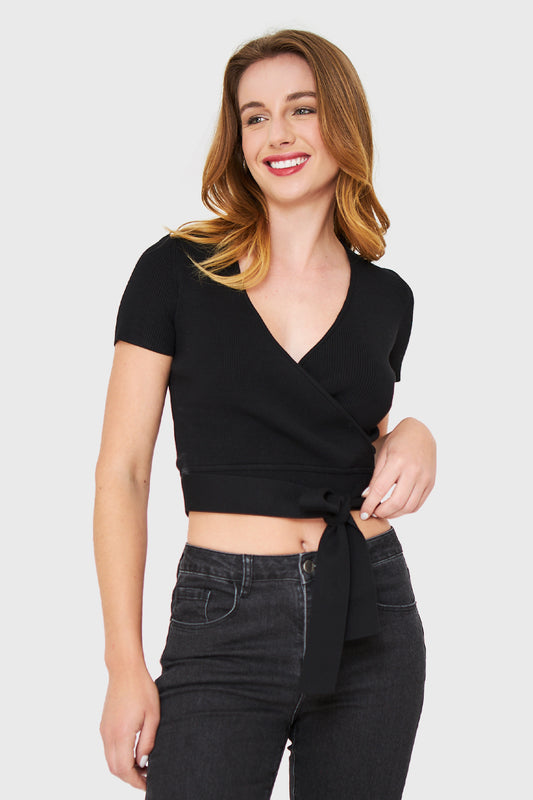 Crop Top Escote Cruzado Negro