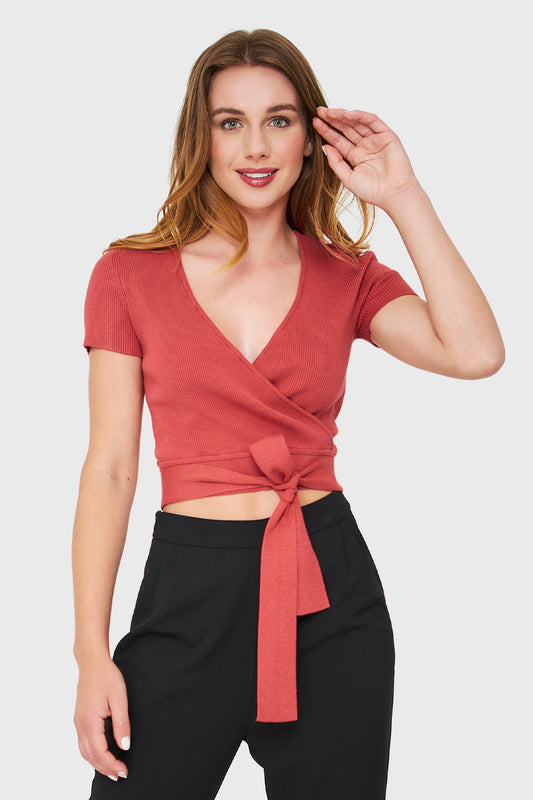 Crop Top Escote Cruzado Coral