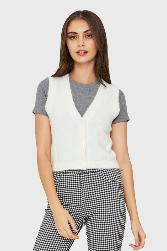 Cárdigan Corto Sin Mangas Blanco