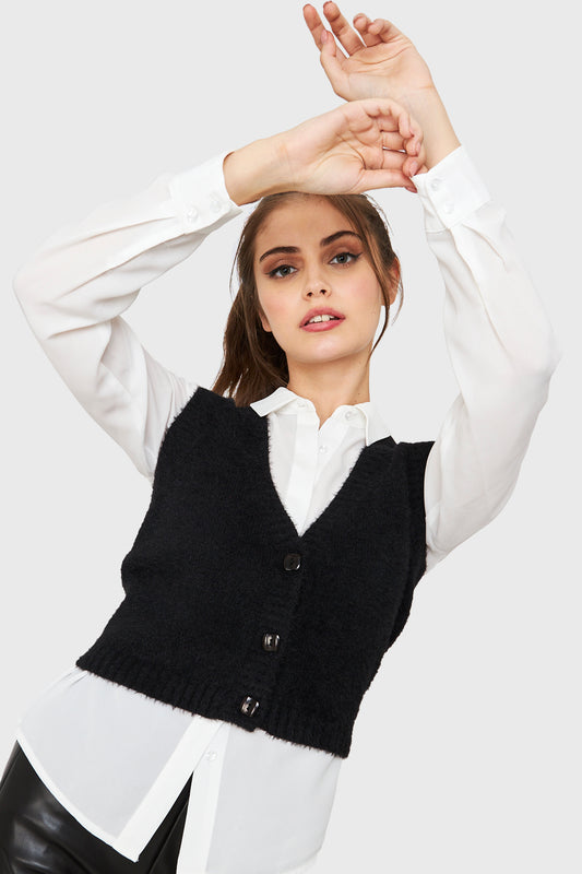 Cárdigan Corto Sin Mangas Negro