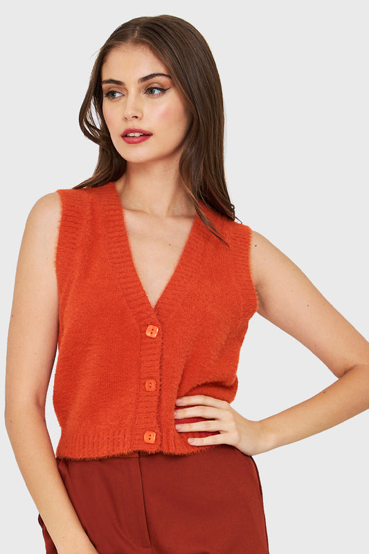 Cárdigan Corto Sin Mangas Naranja