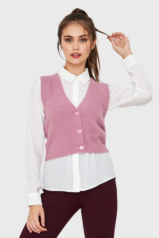 Cárdigan Corto Sin Mangas Lila