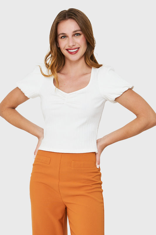 Polera Escote Corazón Blanco