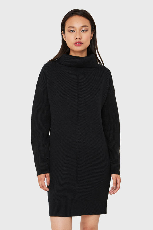 Sweater Vestido Cuello Alto Negro