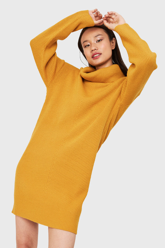 Sweater Vestido Cuello Alto Mostaza