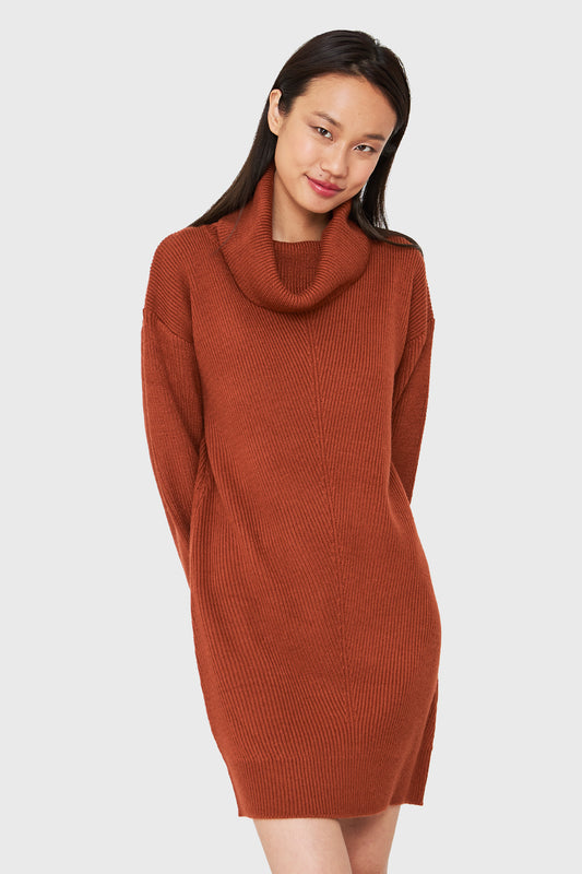 Sweater Vestido Cuello Alto Café
