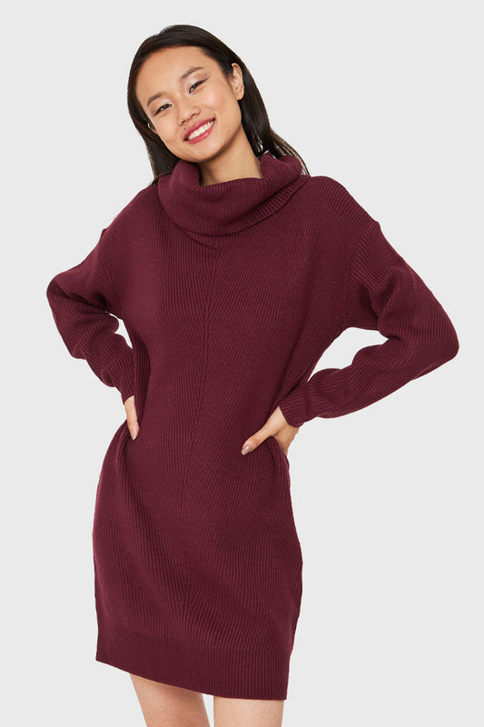 Sweater Vestido Cuello Alto Burdeo