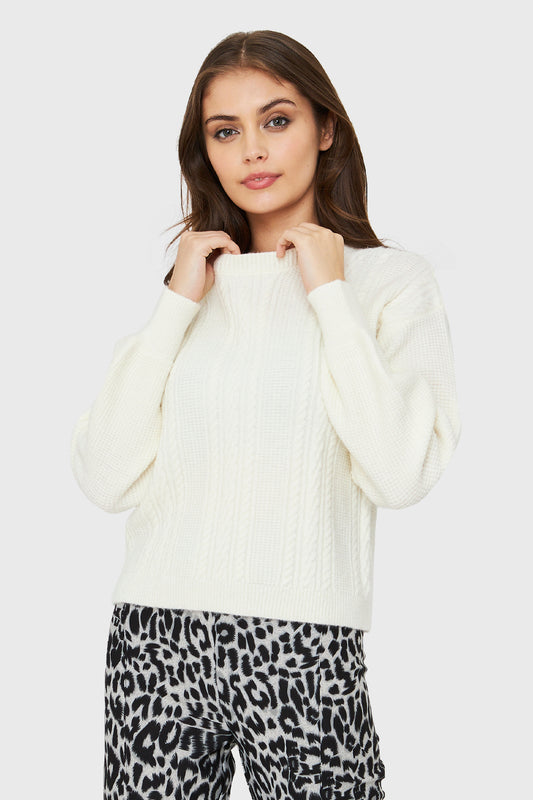 Sweater Corto Trenzas Blanco
