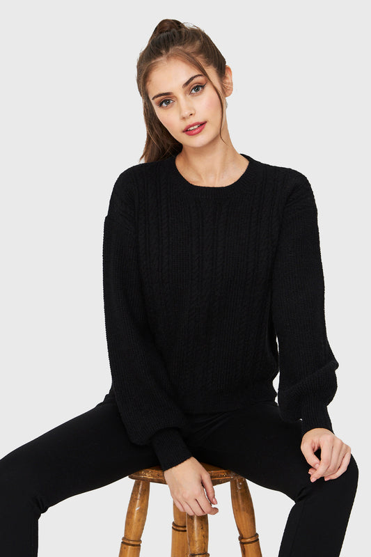 Sweater Corto Trenzas Negro