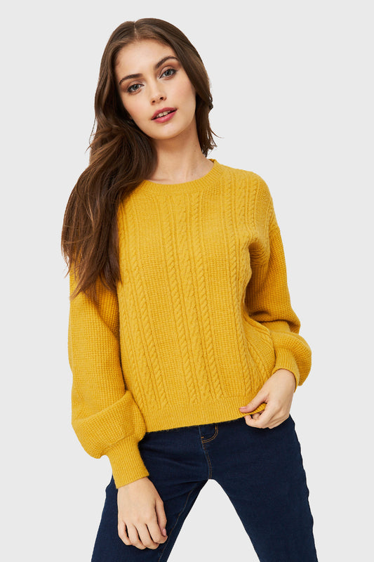 Sweater Corto Trenzas Mostaza