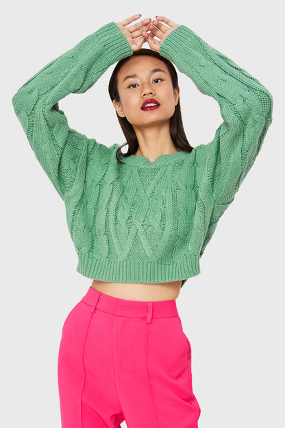 Sweater Crop Trenzado Menta