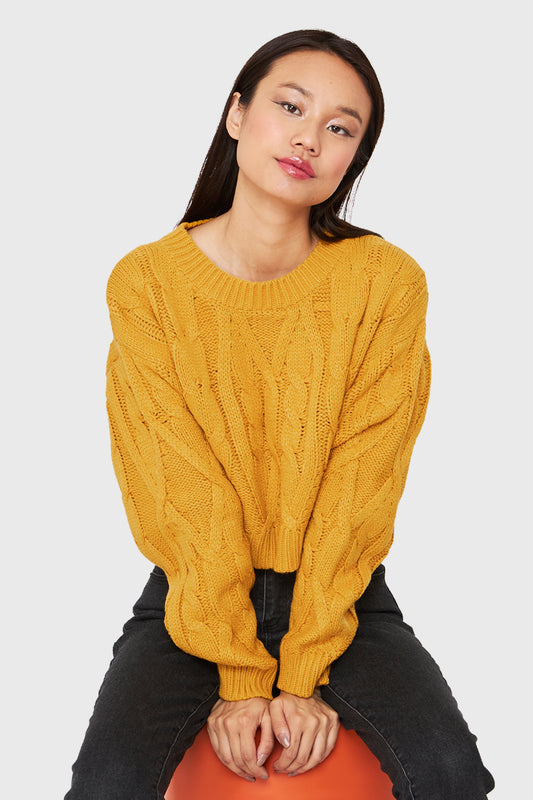 Sweater Crop Trenzado Mostaza