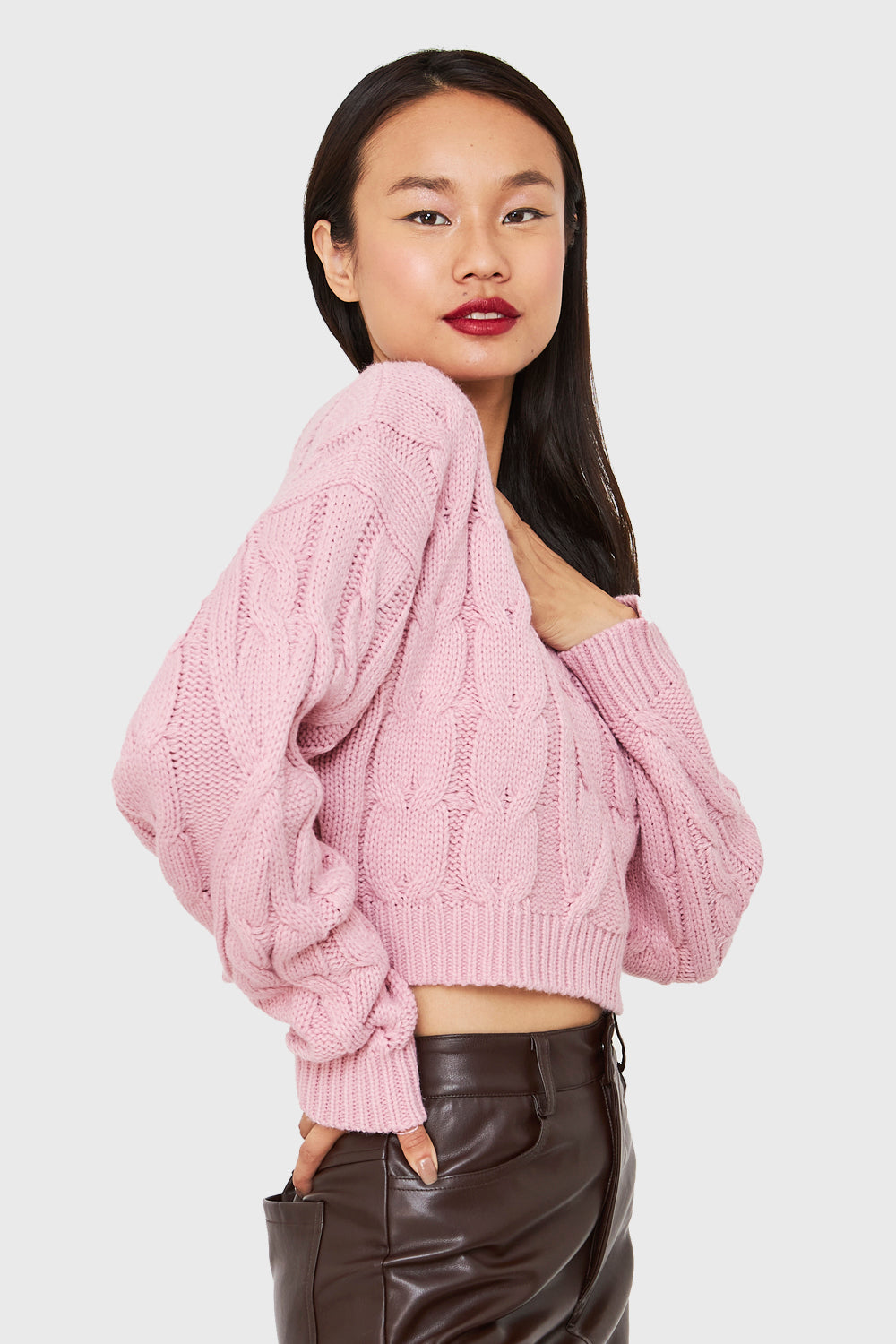 Sweater Crop Trenzado Rosado