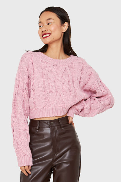Sweater Crop Trenzado Rosado