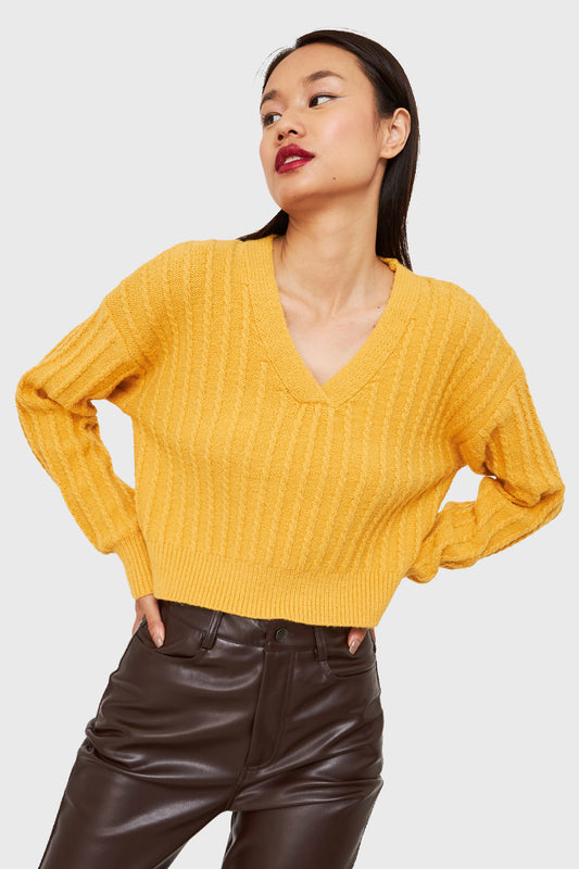 Sweater Crop Cuello V Amarillo