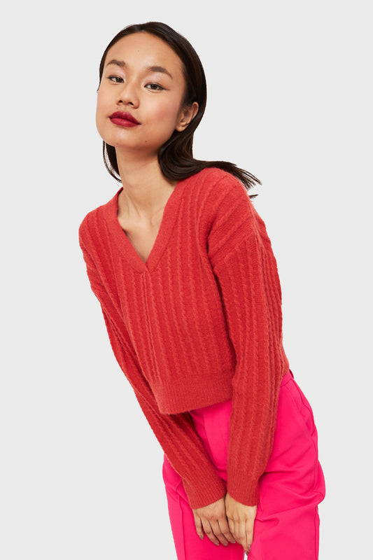 Sweater Crop Cuello V Naranjo
