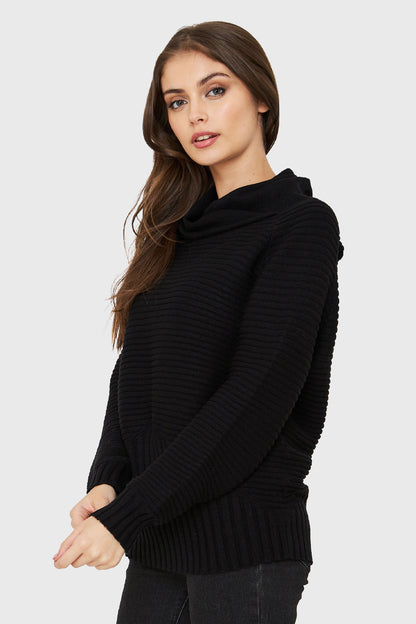 Sweater Cuello Tortuga Acanalado Negro